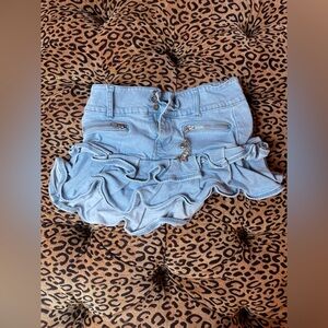 Social Collision Denim Pleated Skirt With Charm